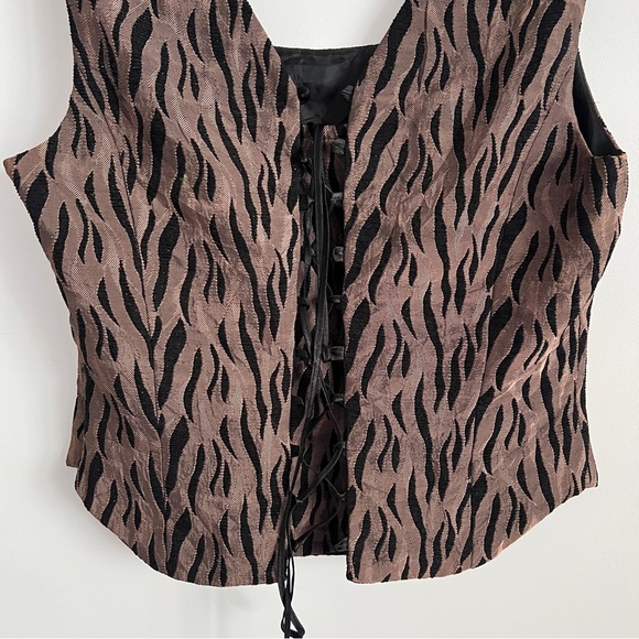 Bee Collection Y2K Lace Up Corset Vest Brown Black Animal Print Top - Picture 7 of 12
